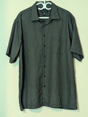 Joseph & Feiss Short-Sleeve Button-Down Shirt in Black and Gray, Size 2XL